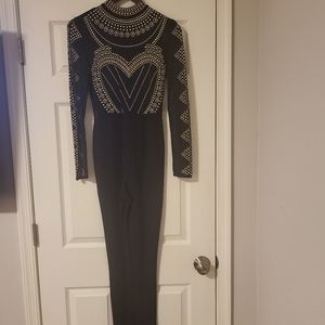 Gold embellished black pant jumpsuit